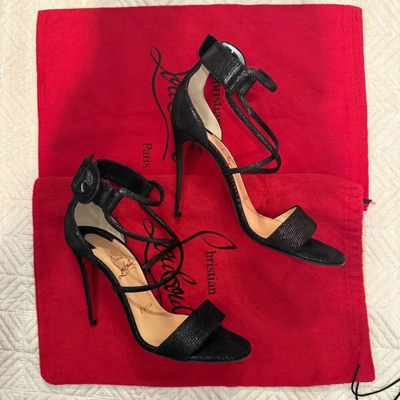 AUTHENTIC Black 100mm Choca  Suede Sandal, Christian Louboutin (Not for Bundle) - Picture 2 of 12